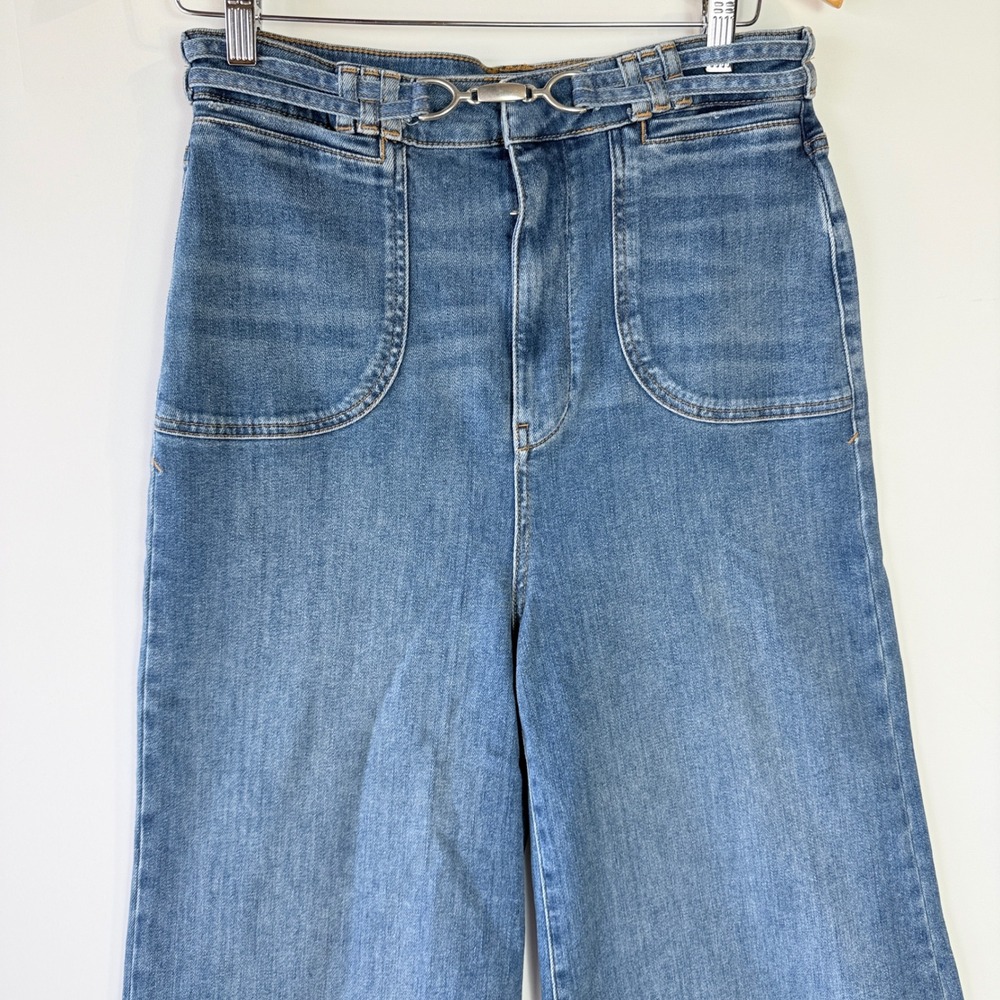 Pilcro Wide Leg Jeans Women 28 Blue High Rise Horsebit Buckle Patch Pockets - Picture 3 of 16